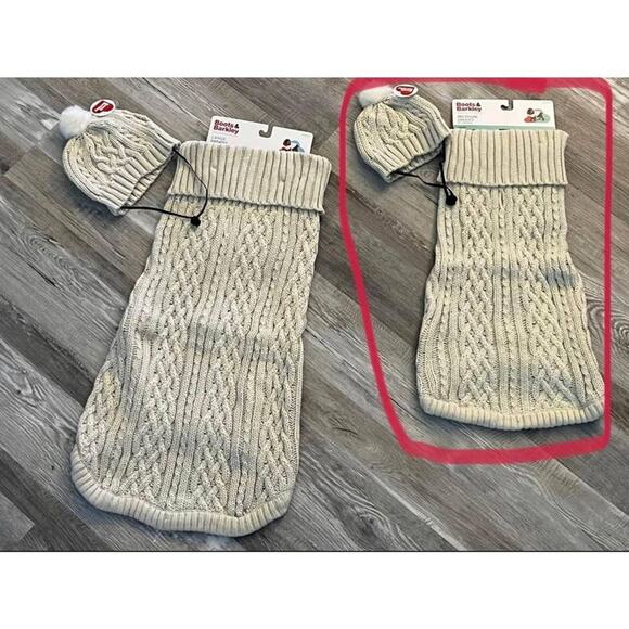 NEW Dog PET SWEATER & HAT OUTFIT SET Medium Cream Knit Boots & Barkley 2pc Set - Picture 2 of 10